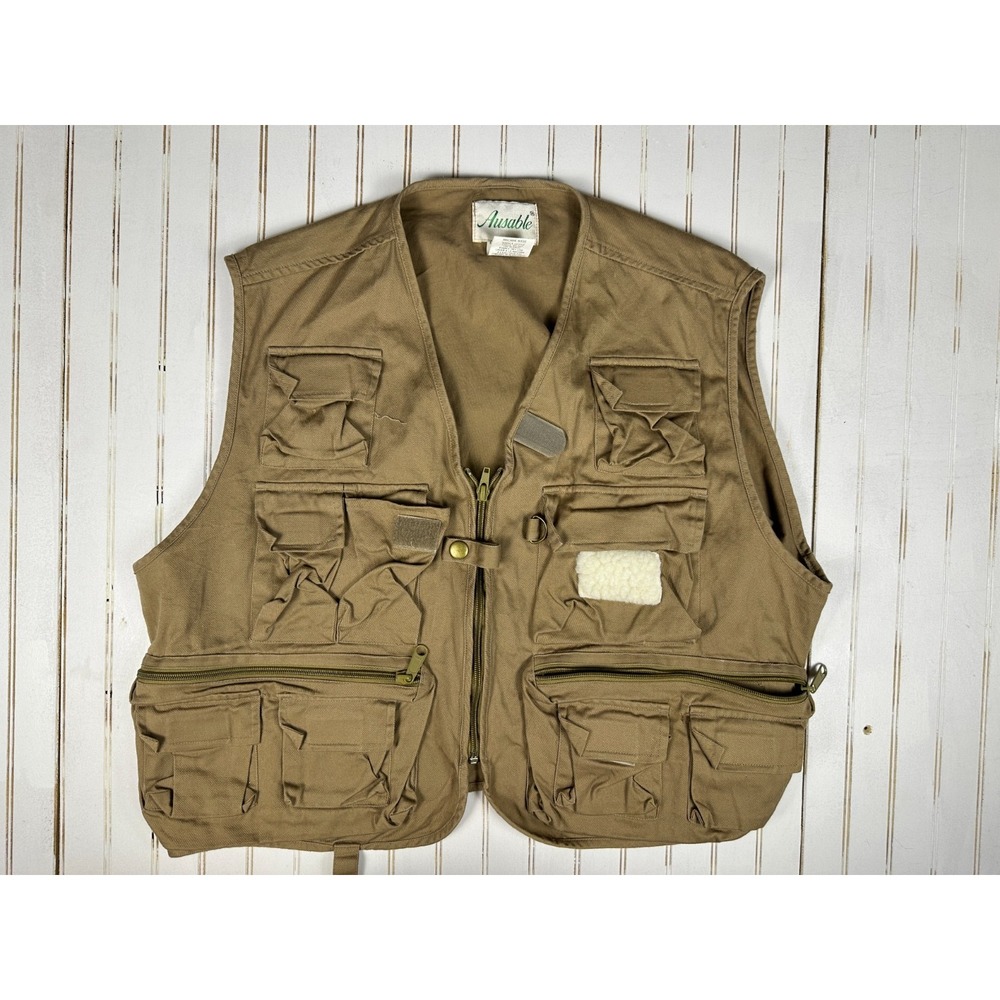 Ausable Fishing Vest XL Tan Multi Pocket Utility Outdoor Hunting Cotton Vest